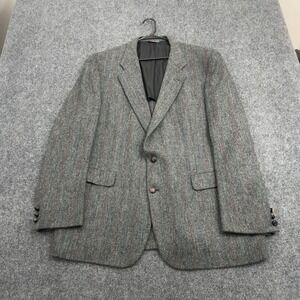 Vintage Kingsridge Blazer Mens‎ 46L Gray Wool Herringbone Pinstripe Academic